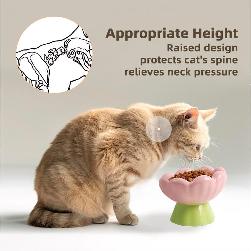 DIF DECO Ceramic Raised Cat Bowl, Pink Elevated Food Bowls for Food and Water Protecting Spine and Whiskelfriendly,Tulip Shape Cute Pet Feeder Dish for Indoor Cats and Small Doas(Height 4.1 inch) - Image 2